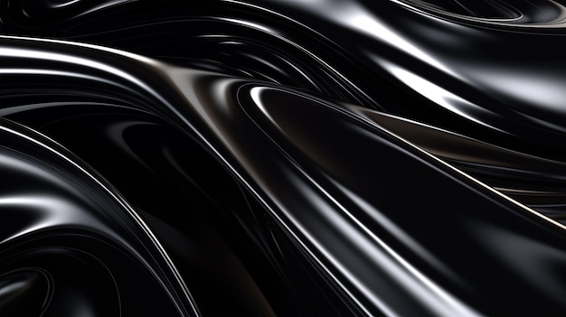 Smooth wave Black pattern on shiny metallic backdrop Luxury Background Black silk cloth abstract