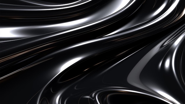 Smooth wave Black pattern on shiny metallic backdrop Luxury Background Black silk cloth abstract