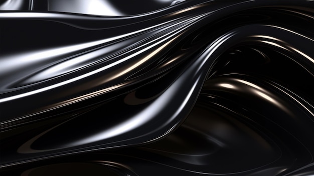 Smooth wave Black pattern on shiny metallic backdrop Luxury Background Black silk cloth abstract