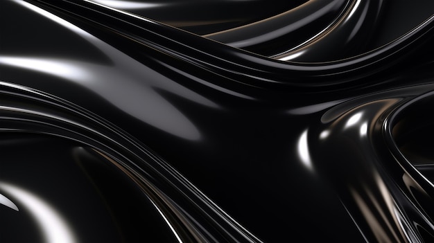 Smooth wave Black pattern on shiny metallic backdrop Luxury Background Black silk cloth abstract