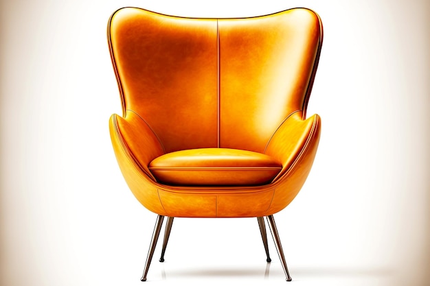 Smooth yellow brown leather chair with legs isolated on white