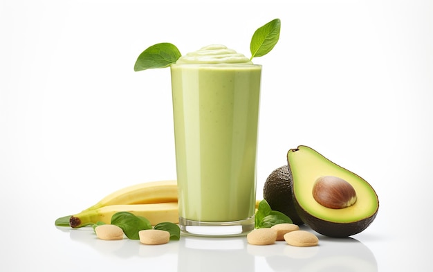 Smoothie Delight Avocado Banana on White Background