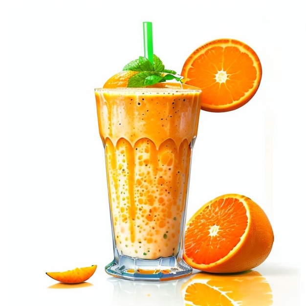 Smoothie orange with orange fruit in isolated white background