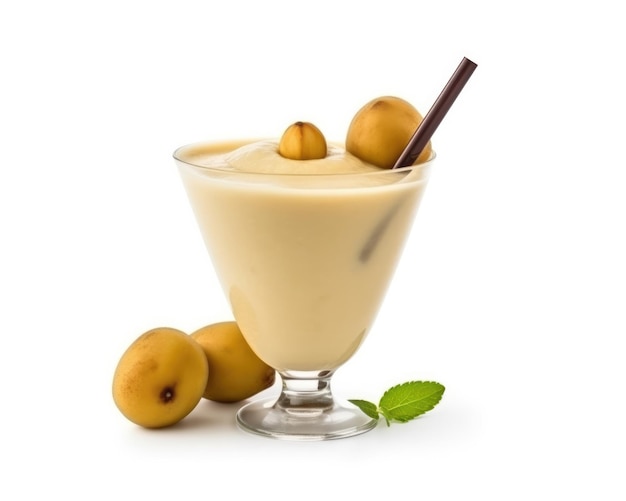 Smoothie sapota lassi milkshake with sapota fruit in isolated white background studio shot