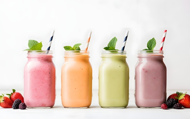 Smoothies on white background with Copy space