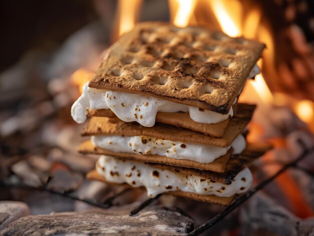 Photo smores desert biscuits with roasted marshmallow