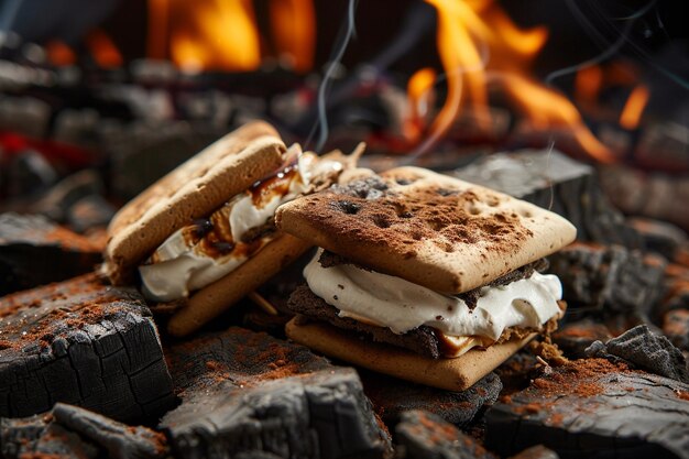 Smores melting over fiery coals ar generative ai