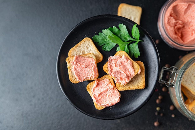 Smorrebrod capelin roe caviar sandwich healthy meal diet snack on the table copy space food