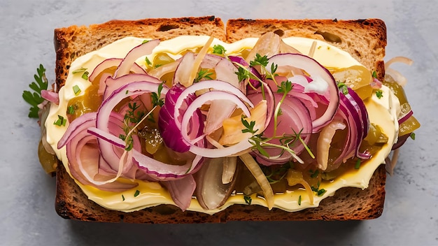 Photo smorrebrod garnished with onions