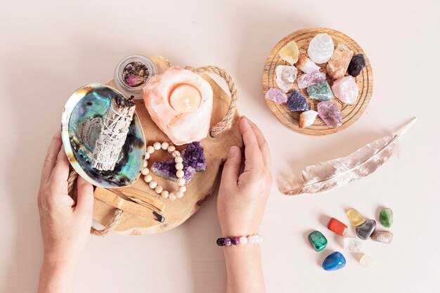 Smudge kit with white sage palo santo himalayan salt candle holder Natural elements for wellbeing