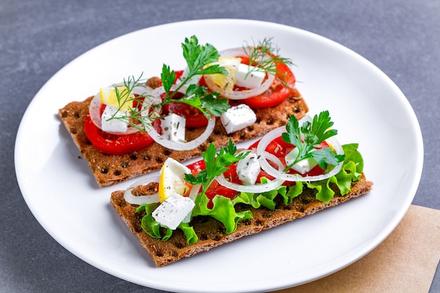 Snack Bread and fitness eating with vegetables