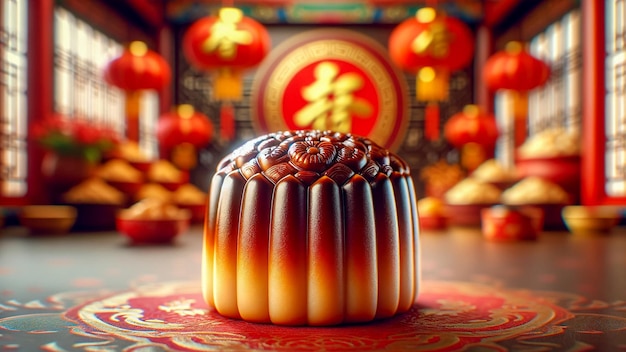 Snacks offered during the Chinese New Year festival Red tone background AI Generate image