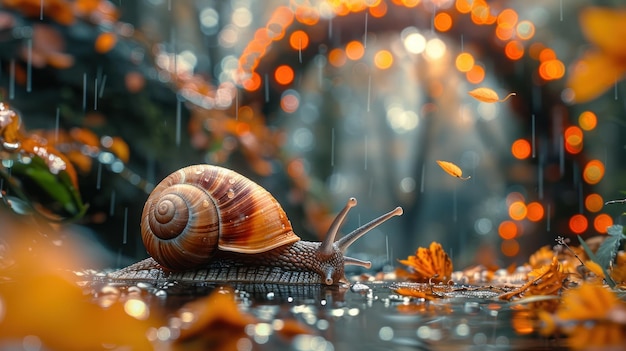 Snail in Autumn Rain