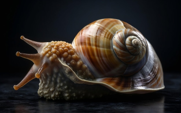 A snail on a black background with a black background