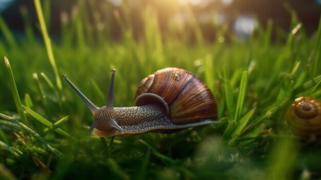 A snail on the grass in the sun