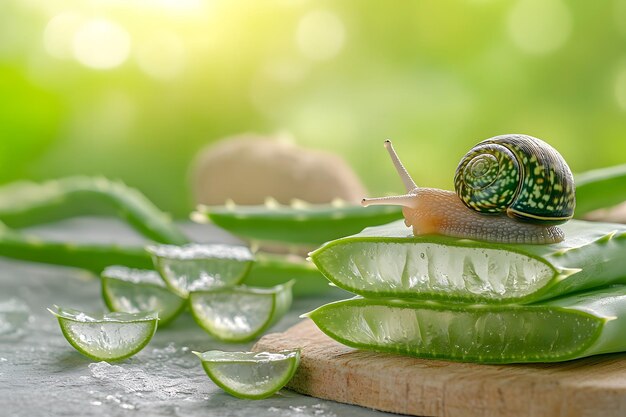 Photo a snail is laying on a piece of cucumber