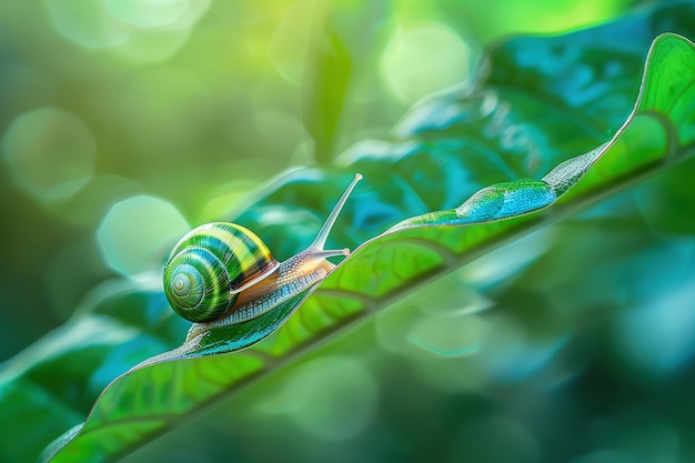 a snail is on a leaf