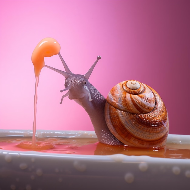 a snail is on a toothbrush in a sink