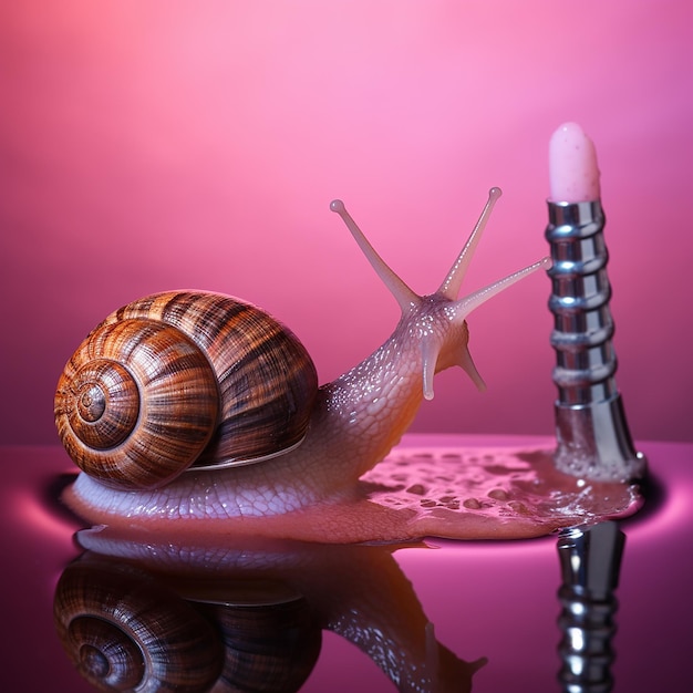 a snail is on a toothbrush in a sink