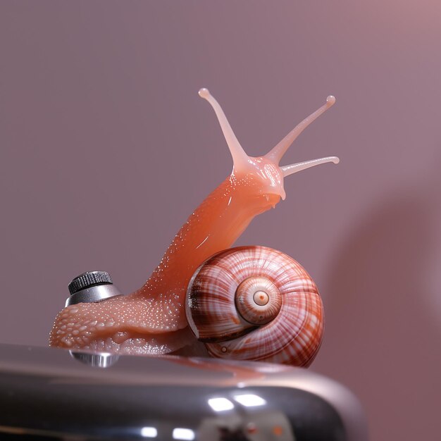 a snail is on a toothbrush in a sink