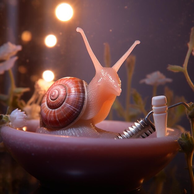 a snail is on a toothbrush in a sink