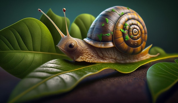 A snail on a leaf Generative AI