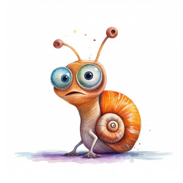 A snail with big eyes and a snail on the back