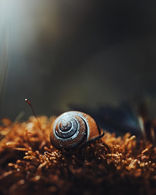 Photo a snail with a long tail sits on a piece of wood