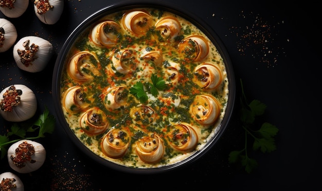 Snails with herbs butter French traditional food with parsley