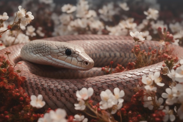 A snake in a flower field