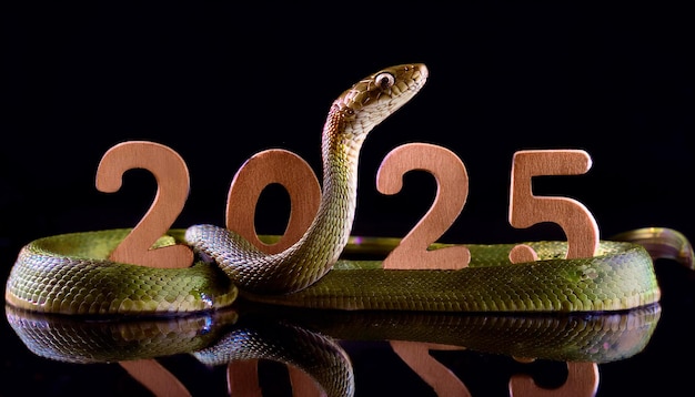 Photo snake intertwine around numerals 2025 symbol of new year background