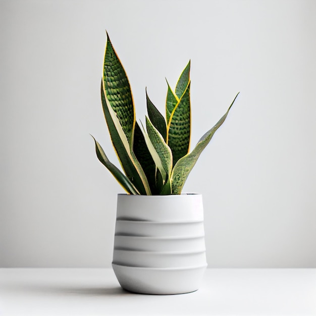 A snake plant in a white pot