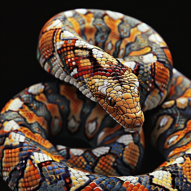 Photo a snake with a blue and orange stripes on its head