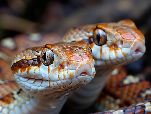 a snake with a brown head and a brown and white head