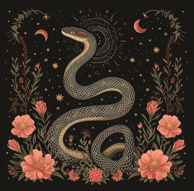 Snake with Floral Design Illustration