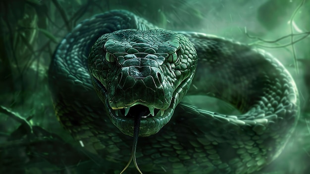 a snake with a green background and a black snake in the background