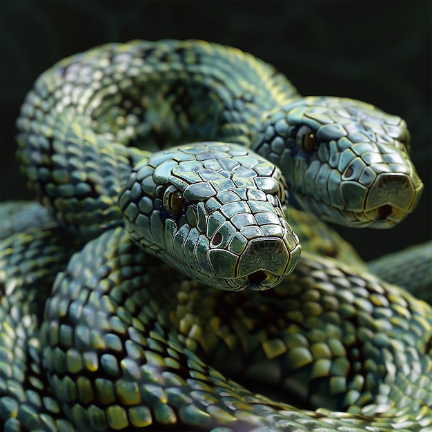 a snake with a green head and blue stripes