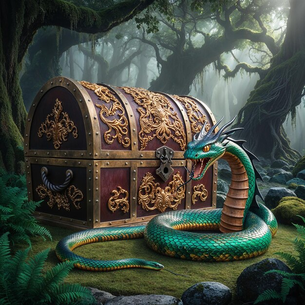 Photo a snake with a green snake on its chest is in a jungle