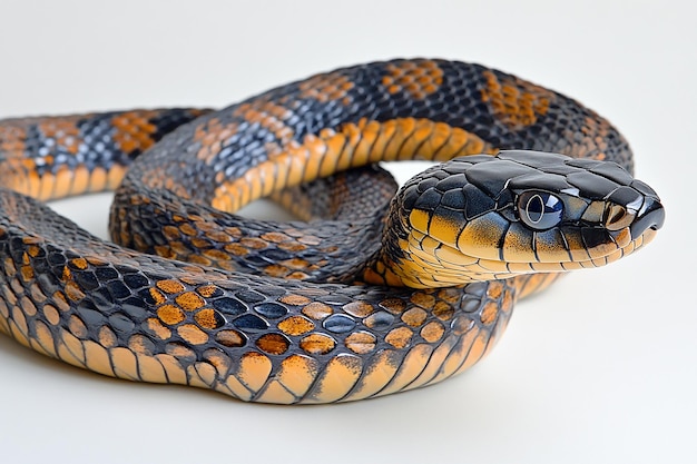 Photo a snake with orange and brown stripes is laying on its side