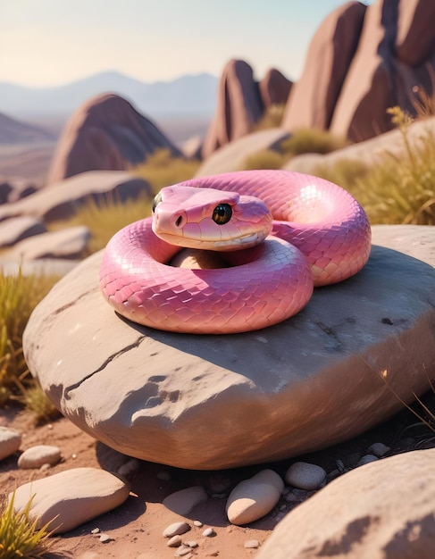 Photo a snake with a pink body sits on a rock