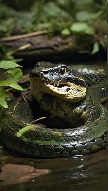 a snake with a white stripe on its mouth