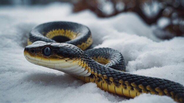 Photo a snake with a yellow head and a black head