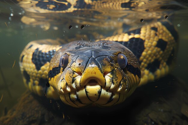 Photo a snake with a yellow head and a black and white head