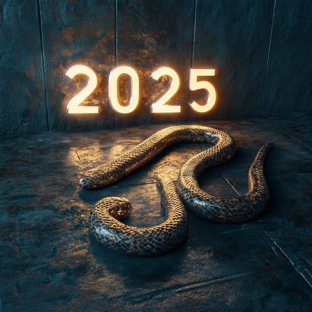 Photo snakeskin banner with number 2025 congratulations on the coming year of the snake