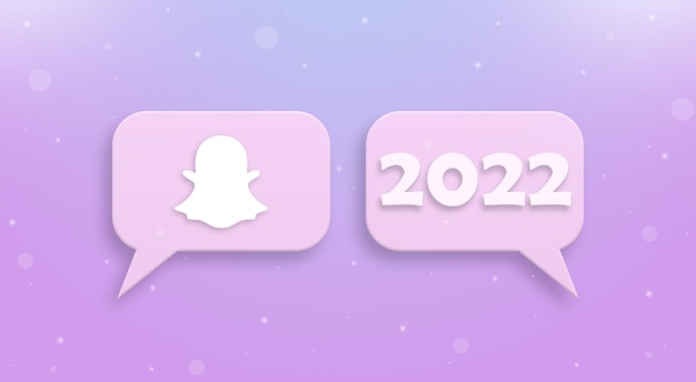 Snapchat icon and new year 2022 on speech bubble 3d