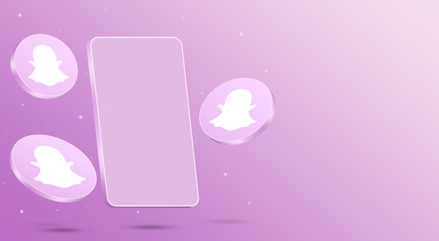 Snapchat icons with mobile phone 3d render