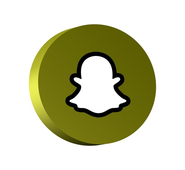 Snapchat logo on round button icon with empty background 3d