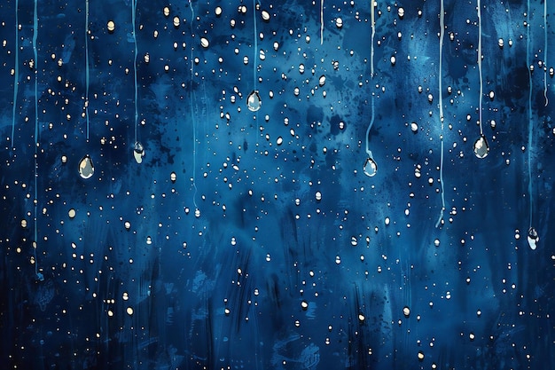 Snapshot a flat texture of raindrops on glass dark blue background grainy grunge vintage