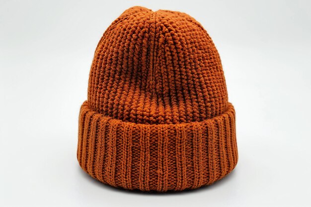 Snapshot tawny orange beanie solid color flat lay isolated on white background