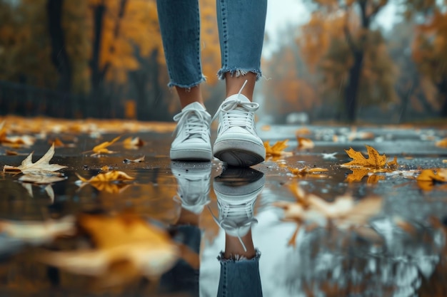 Photo sneaker walk on street walking autumn clothing